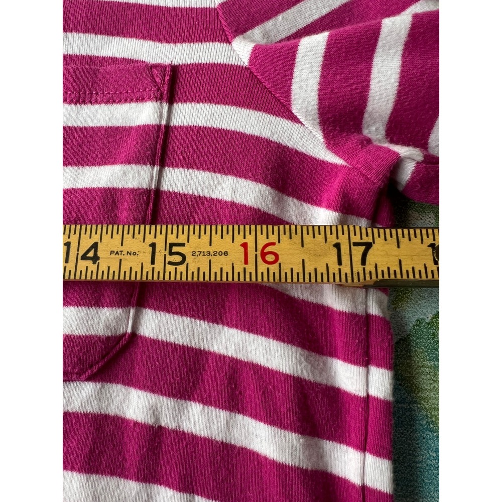 Talbots Stretch Weekend Tee Women's Medium Pink White‎ Stripe Pocket Boat Neck - Picture 7 of 7
